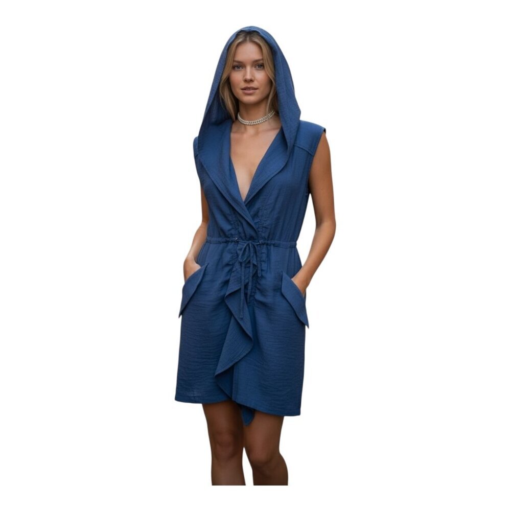 Y2K BCBG Maxazria Drawstring Waist Sleeveless Hooded Dress Blue size XXS